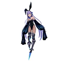 Anime Game Character With Long Purple Hair Blue Eyes Black Bunny Ears And Black Bodysuit