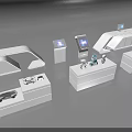 Modern Retail Display Shelves With White Finish Digital Screens And Product Areas