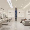Modern Bright Nail And Eyelash Salon Interior With Manicure Tables Mirrors Chairs And Sofa