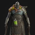 Armored Fantasy Character With Symbiotic Creature Moss And Double Battle Axes