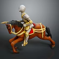Silver Armor Knight Riding Brown Horse With Yellow Decorated Saddle Red Cushion Running Pose