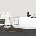 Modern Freestanding Bathtub Interior With Green Armchair Towel Bath Products And Mat