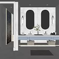 Modern Bathroom Interior Design With Double Round Mirrors Wall Sconces And Double Vanity