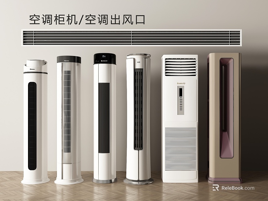 Modern Cabinet Air Conditioner Fans With Various Standing Designs And Air Outlets 3d model 