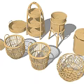 Woven Storage Baskets With Various Designs For Home Organization And Decor 3d model