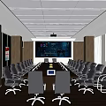 Modern Conference Room Interior With Long Table Multiple Chairs Large Screen And Wooden Flooring