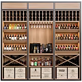 Luxurious Wine Cabinet with Various Wine Bottles Hanging Glasses and Branded Liquor Shelves