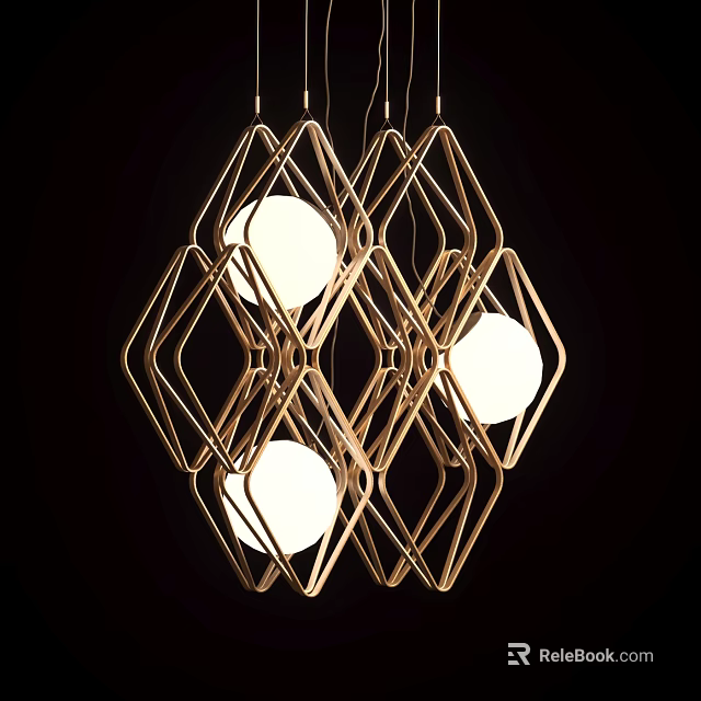 Modern Geometric Chandelier With Diamond Shaped Metal Frames And White Spherical Bulbs 3d model 