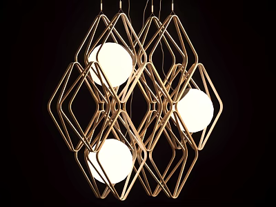 Modern Geometric Chandelier With Diamond Shaped Metal Frames And White Spherical Bulbs 3d model