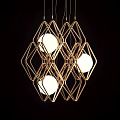 Modern Geometric Chandelier With Diamond Shaped Metal Frames And White Spherical Bulbs