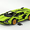 Green Building Blocks Luxury Sports Car Model With Orange Wheels And Detailed Design