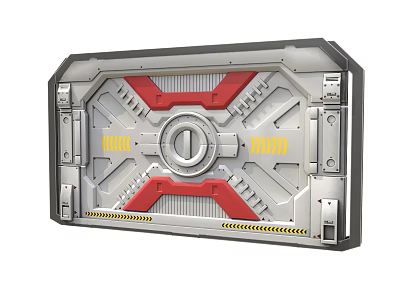 Futuristic Tech Control Panel With Silver Red Design Circular Central Device And Warning Labels 3d model