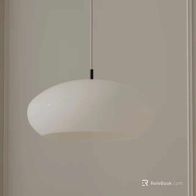 Minimalist White Pendant Light With Oval Lampshade Hanging From Ceiling In Modern Room 3d model 