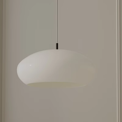 Minimalist White Pendant Light With Oval Lampshade Hanging From Ceiling In Modern Room 3d model