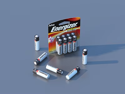 Energizer AA Alkaline Household Batteries in Original Packaging with Scattered Units 3d model