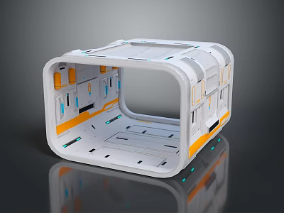 Cartoon Scene Featuring Futuristic White Square Frame With Orange Blue Accents Hollow Center Shiny Base 3d model