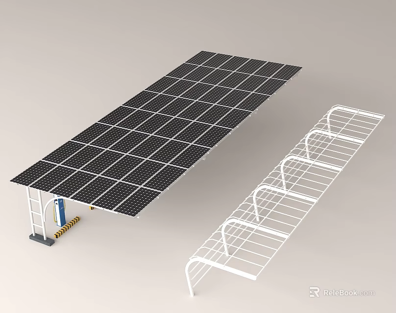 Outdoor Solar Panel Sunshade With Metal Frame Structure And Modern Design 3d model