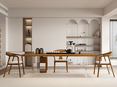 New Tea Table Large Board Table Dining Table and Chair Combination-Silent Log 3d model
