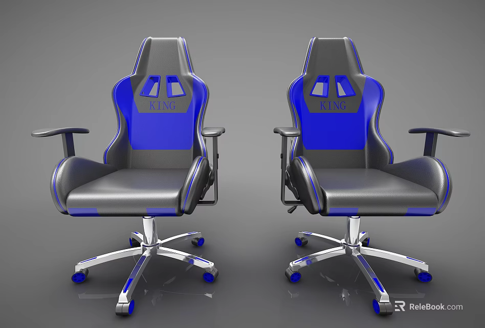 Modern Gray and Blue Office Chair With Ergonomic Design Swivel Wheels and Armrests 3d model 