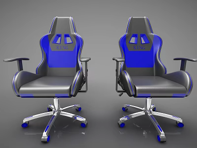Modern Gray and Blue Office Chair With Ergonomic Design Swivel Wheels and Armrests 3d model