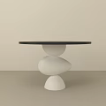 Modern Minimalist Side Table With Black Round Top And White Pebble Base 3d model
