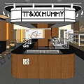 Modern Cafe Interior Design With Wooden Counter Dessert Display And Open Layout 3d model