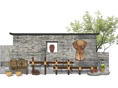 New Chinese Style Landscape Wall Folk Culture Landscape Wall 3d model