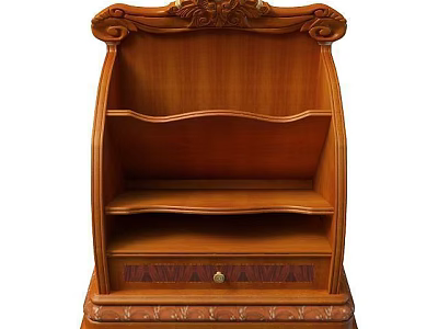 Elegant Wooden Storage Cabinet with Multiple Shelves a Drawer and Carved Top Decoration 3d model