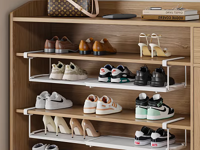 Wooden Shoe Cabinet with Multiple Shelves for Storing Shoes Including Leather Sneakers and High Heels 3d model