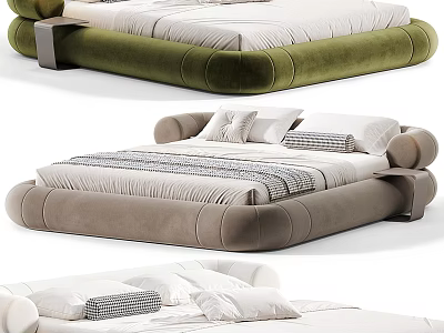 Modern Upholstered Double Bed With Rounded Edges Soft Padding And Multicolor Design 3d model