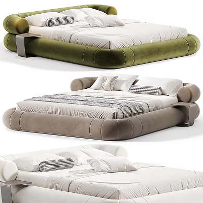 Modern Upholstered Double Bed With Rounded Edges Soft Padding And Multicolor Design 3d model