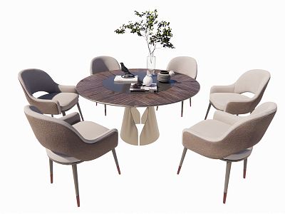 Modern Dining Table and Chair Combination Round Dining Table and Dining Chair Combination Ornaments model