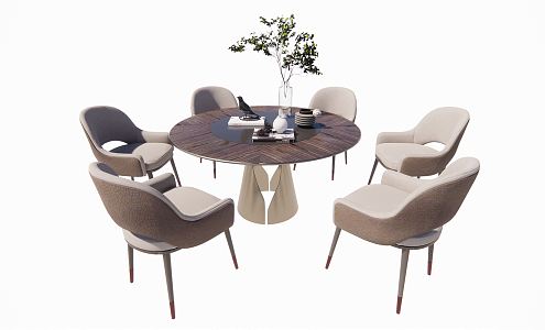 Modern Dining Table and Chair Combination Round Dining Table and Dining Chair Combination Ornaments 3d model