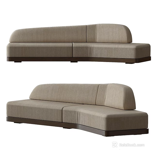 Modern Curved Fabric Sofas With Light Colored Upholstery And Dark Base 3d model