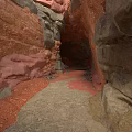 Red Rock Canyon Pathway With Natural Stone Walls And Sandy Floor