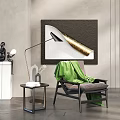 Accent Chair With Green Blanket Side Table And Floor Lamp In Modern Interior With Wall Artwork