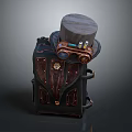 Steampunk Backpack Design With Top Hat Telescope like Device and Gear Decorations
