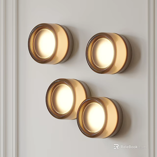 Four Round Illuminated Wall Lights With Modern Design On White Wall 3d model