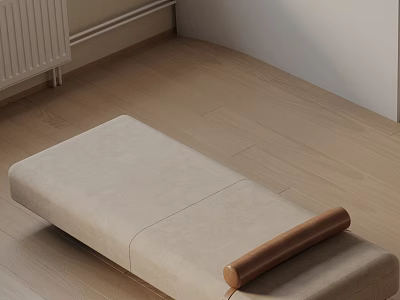 Beige Fabric Sofa Bench with Wooden Accent Modern Minimalist Design on Sleek Wooden Floor 3d model