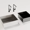 Two Stainless Steel Kitchen Sinks With Matching Faucets For Modern Kitchen