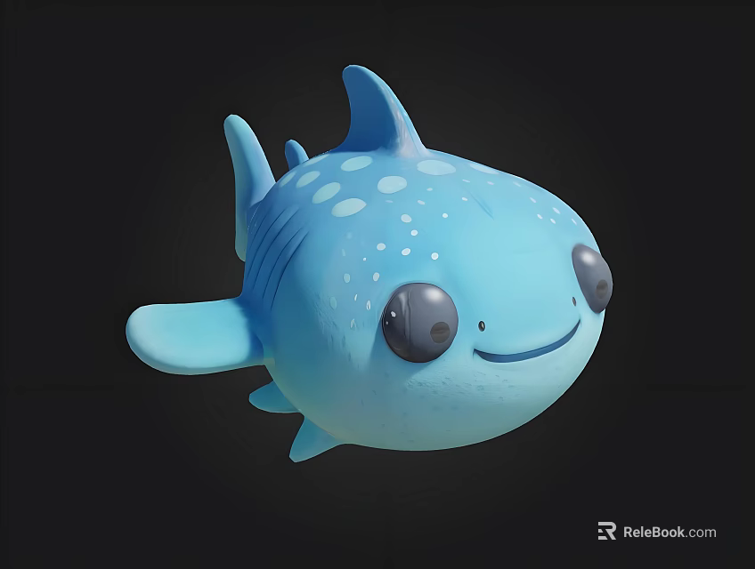 Cute Blue Cartoon Shark Plush Toy With Big Eyes Smiling Face And White Spots 3d model 