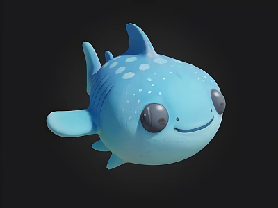 Cute Blue Cartoon Shark Plush Toy With Big Eyes Smiling Face And White Spots 3d model
