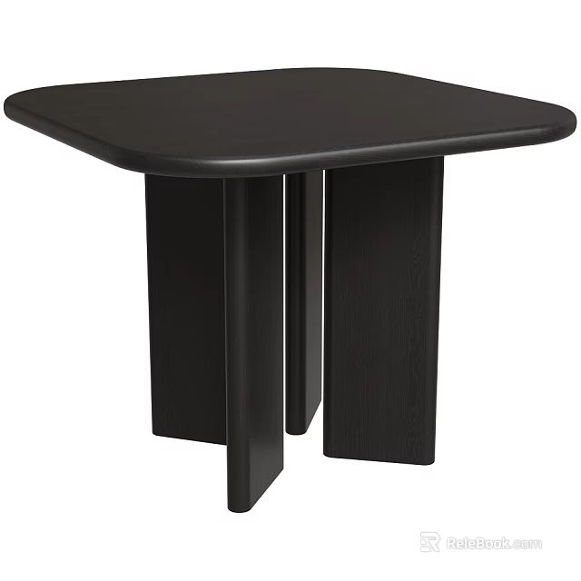 Modern Black Square Dining Table With Simple Wooden Leg Structure Design 3d model