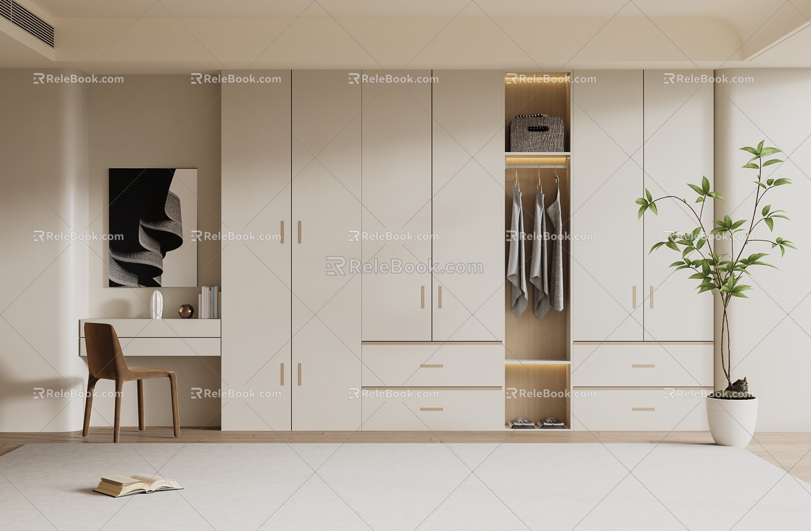 Cream Style Wardrobe Modern Wardrobe Bedroom Wardrobe Cloakroom Wardrobe Finished Wardrobe 3d model