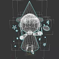 Cute Cartoon Woman Wizard Wearing Starry Pointed Hat Holding Purple Magic Ball With Stars Around