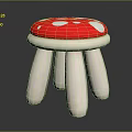 Mushroom Shaped Stool With Red Top White Spots And White Woven Legs