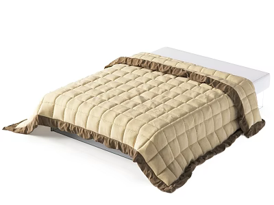 Double Bed With Beige Quilted Bedspread And Brown Ruffled Edges 3d model