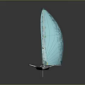Blue Sailboat Water Transport With Blue Sail Line Design And Yellow Top Decoration