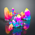 Vibrant Colorful Crystal Structures With Gradient Hues And Small Stones On Reflective Surface