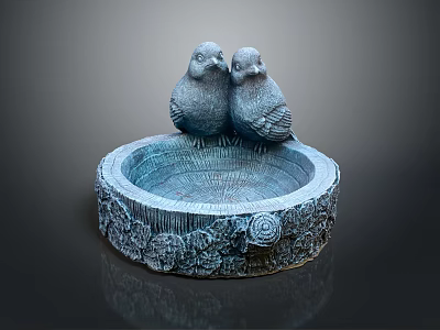 Decorative Bird Ornament Set with Circular Floral Patterned Blue Base for Home Decoration 3d model